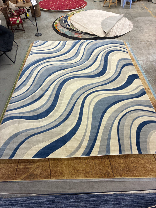 9 x 12 Rug - Nourison Somerset Ivory Blue Wavy