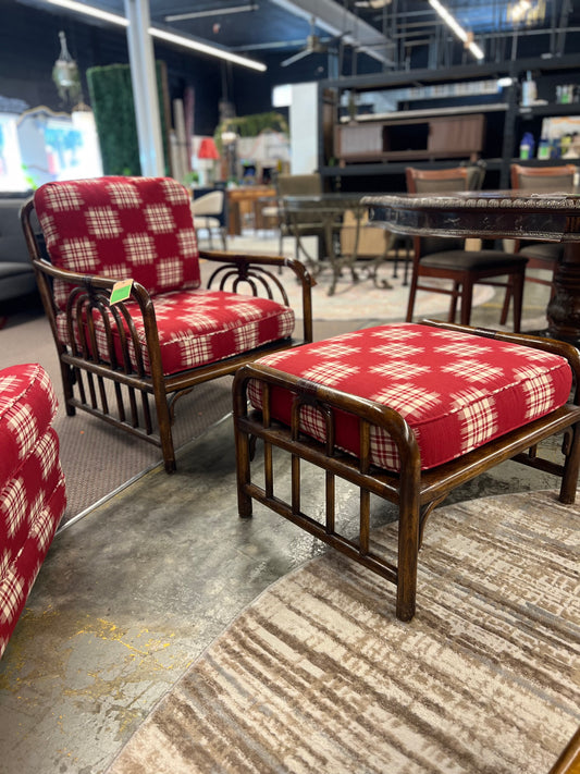 Vintage Caned Southwestern Style Chair with Ottoman *donated