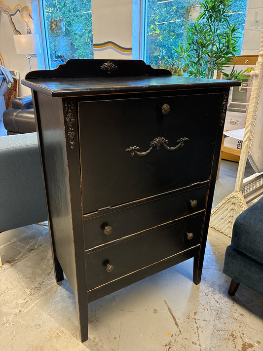Antique Black Drop Front Secretary Desk *donated