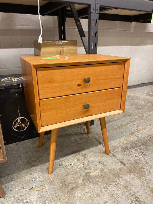 Mid Century 2 Drawer Solid Wood Nightstand - Caramel | Retail Price: $155