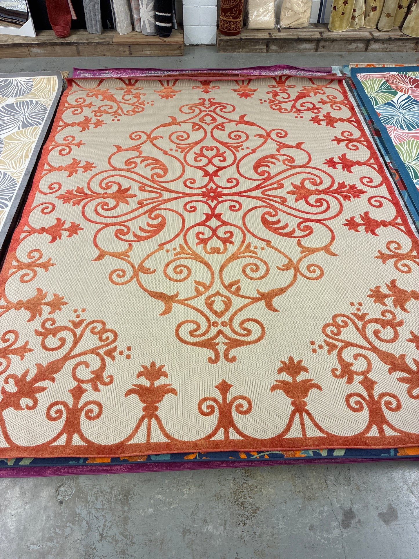 10 x 13 Area Rug Orange Red Blossom | ID 14153