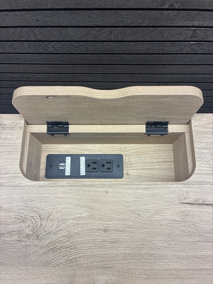 Loring Wood Writing Desk with Drawers and Charging Station Oak - Threshold: Home Office Furniture, Laminate Surface | Retail Price: $130