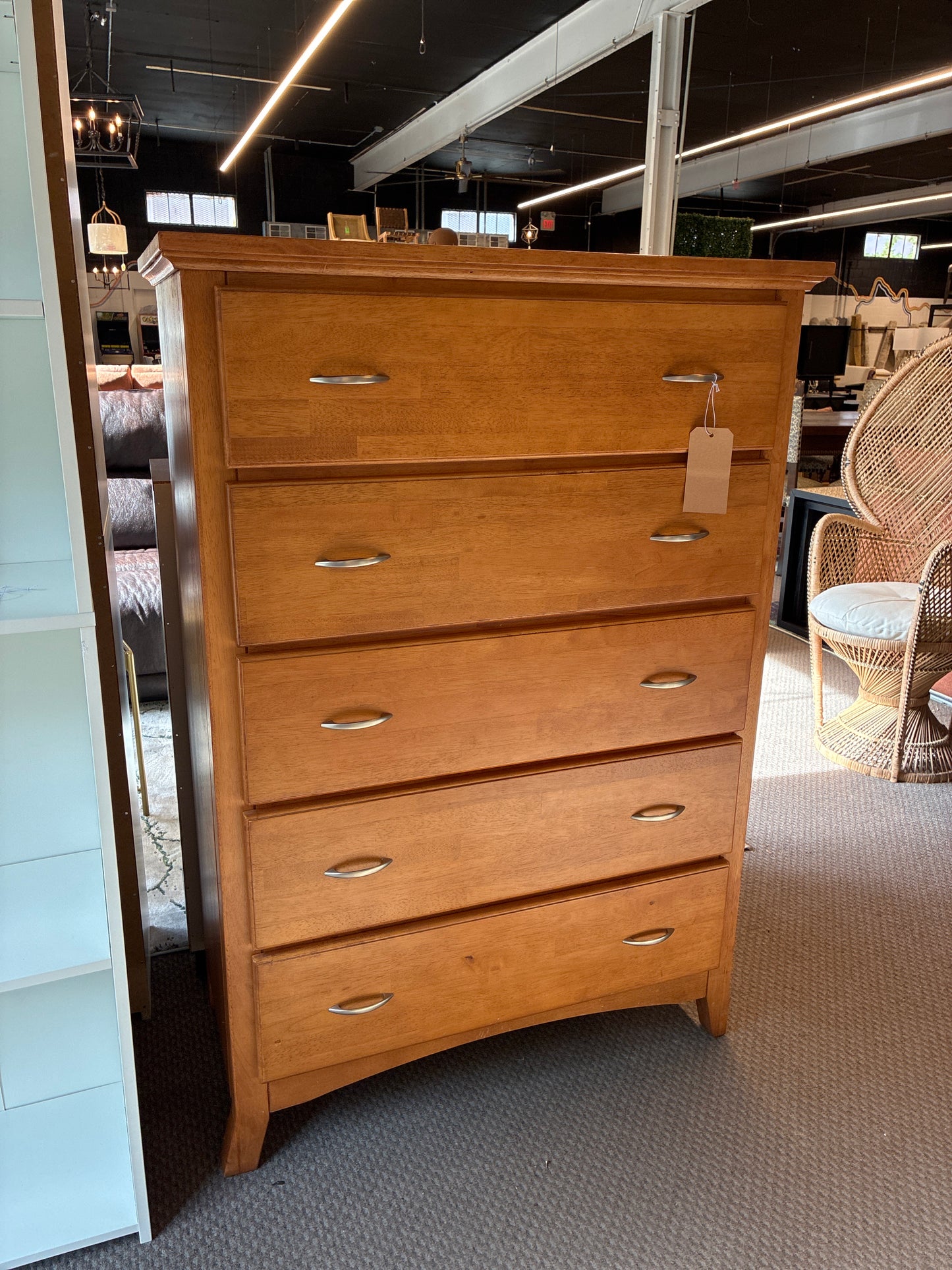 Lorne Tall 5 Drawer Wooden Dresser Chest Of Drawers *donated