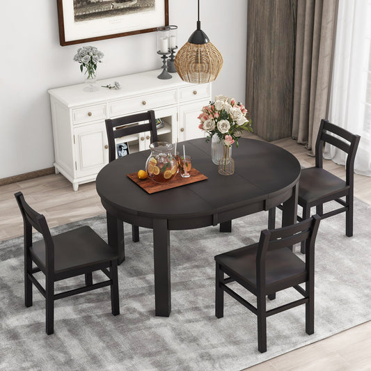 Farmhouse 5-Piece Extendable Round Dining Table Set with Storage