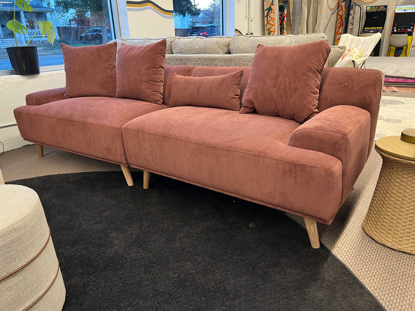 Elizabeth Corduroy Upholstered Extra Long Sofa Wine Red