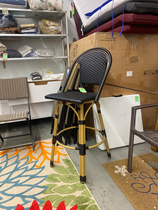 Single Christopher Knight Home Shelton Wicker and Aluminum Outdoor Patio 29.5" Barstool - Black/Bamboo Finish  | Retail Price: $262 for a set of 2