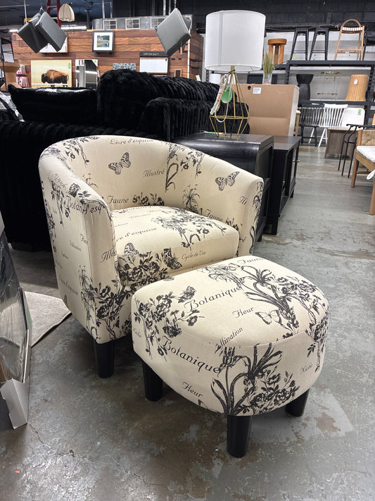 Modern Stylish Accent Barrel Chair with Ottoman