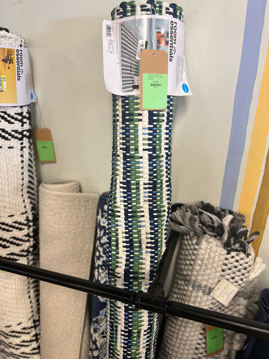 Striped Chindi Handwoven Rug in Green/Blue | 4ft x 5ft 6in | Retails for: $20.00