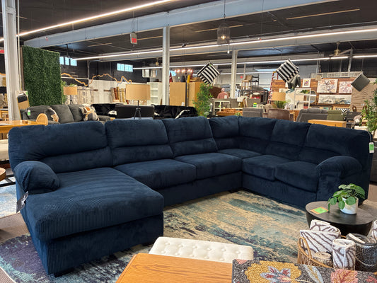 SimpleJoy 3-Piece Soft Corduroy Sectional with Chaise in Navy