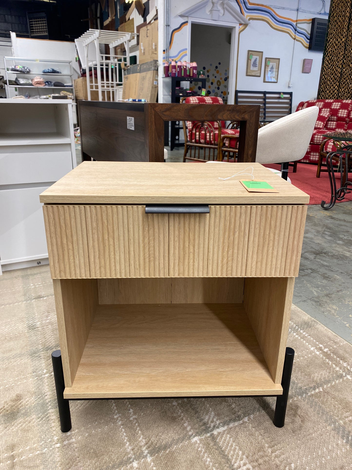 24" Reeded Wood 1 Drawer Nightstand - Coastal Oak | Retail Price: $129