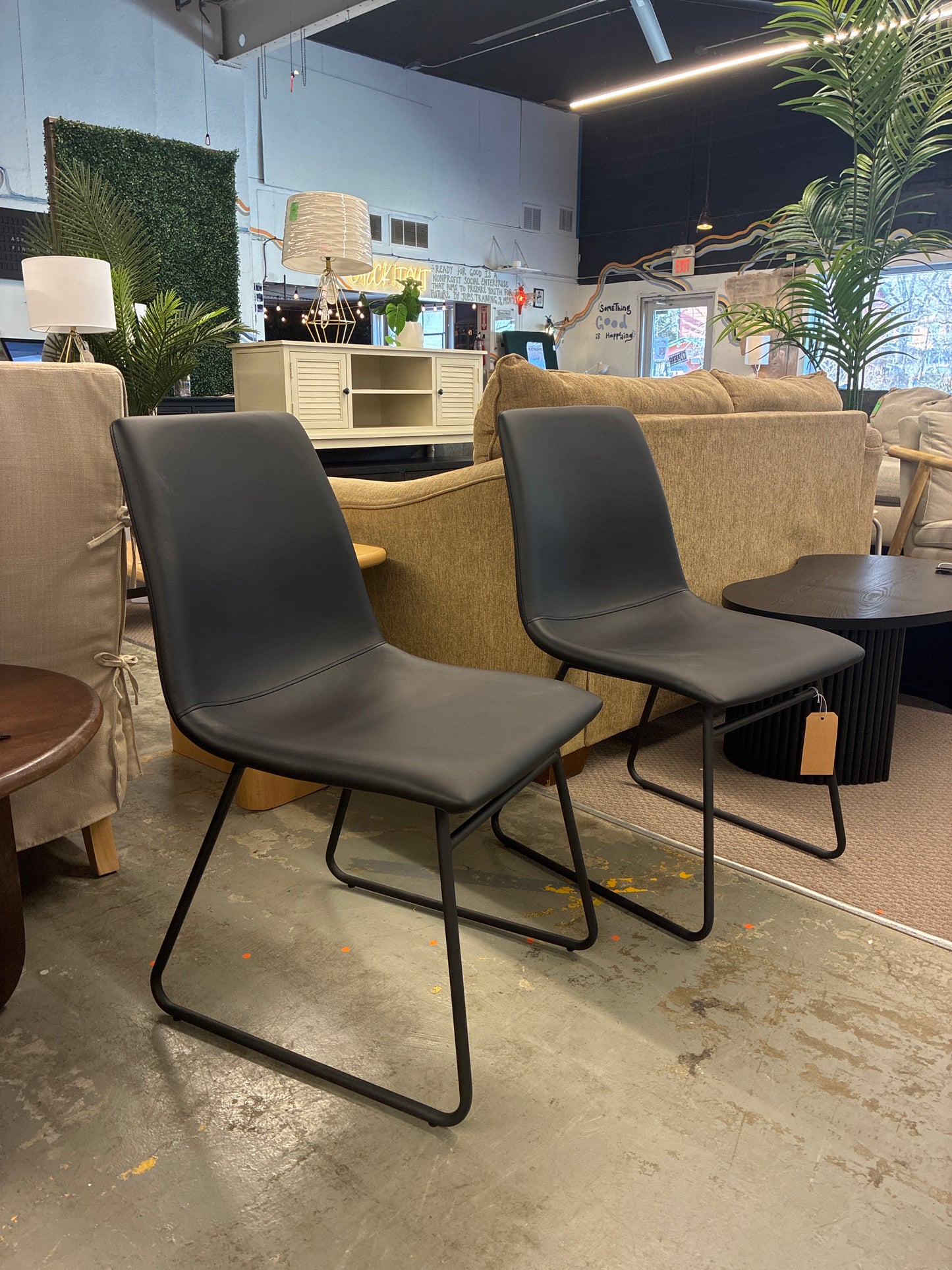 Assembled 2pk Bowden Faux Leather Dining Chairs Black - Threshold: Modern Upholstered, Plywood Frame, 250lb Capacity - Retails Unassembled for $180