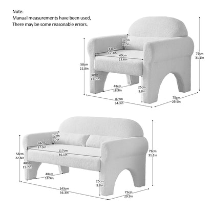 2 Piece Set Sofa Couch,modern teddy fabric loveseat & accent chair for