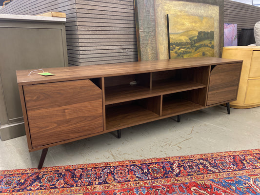 70in MCM Simple Wood TV Stand - Dark Walnut | Retail Price: $194