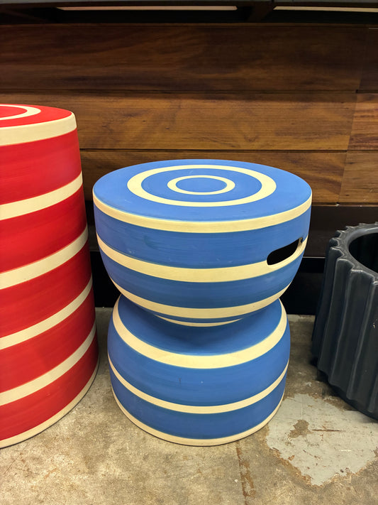 Ceramic Stool with Blue Stripes