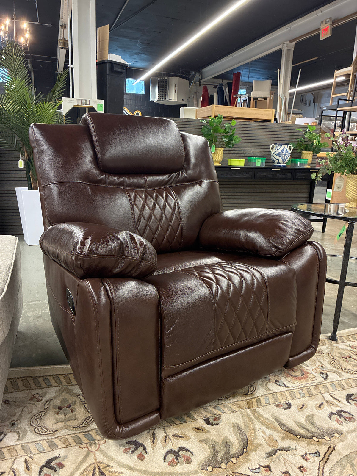 Brown Diamond Stitched Leather Manual Recliner