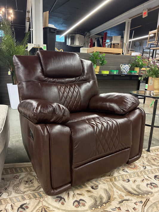 Brown Diamond Stitched Leather Manual Recliner