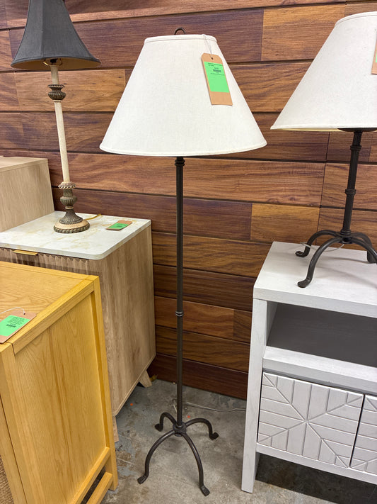 Antique Metal 4 Leg Floor Lamp with Linen Shade *donated