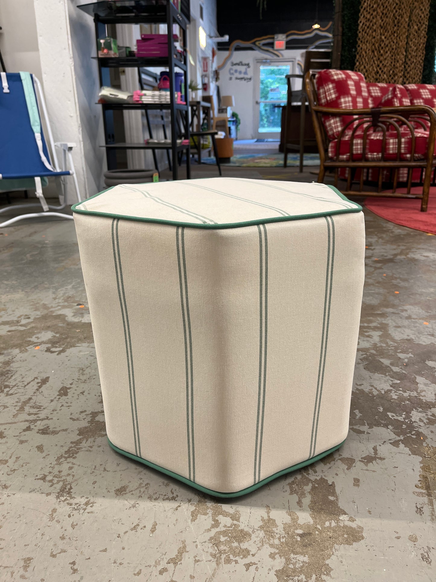 18"x16" Lydia Stripe Hexagon Outdoor Patio Poufs Green/Off-White - Threshold designed with Studio McGee | Retail Price: $100