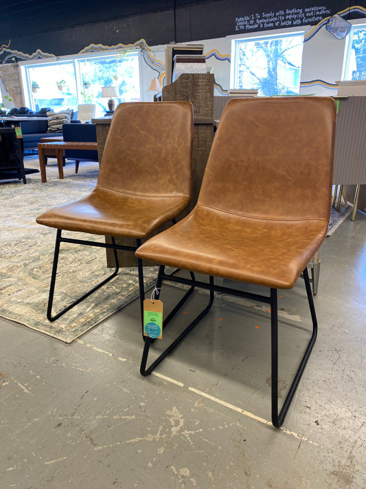 2pk Bowden Faux Leather Dining Chairs with Black Legs Caramel  - Threshold  - Set of 2 - Retail Price: $170