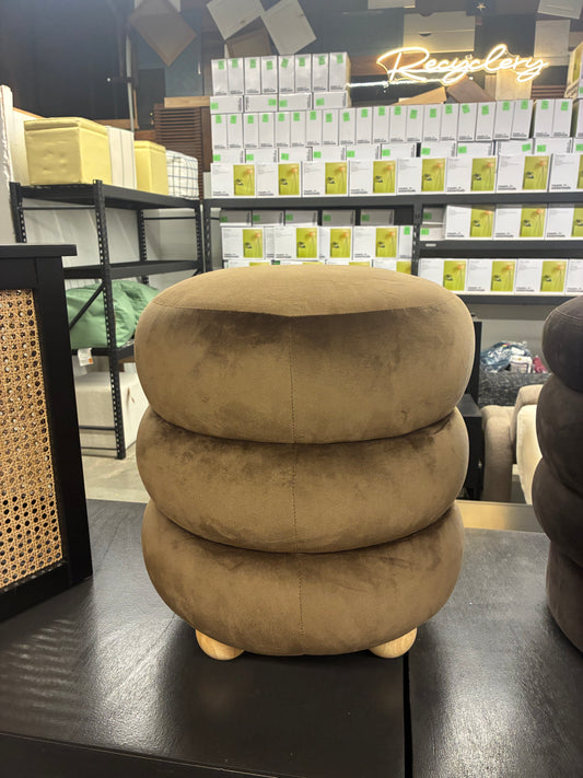 Cecelia Round Channel Tufted Ottoman in Brown / Natural | Retail Price: $180