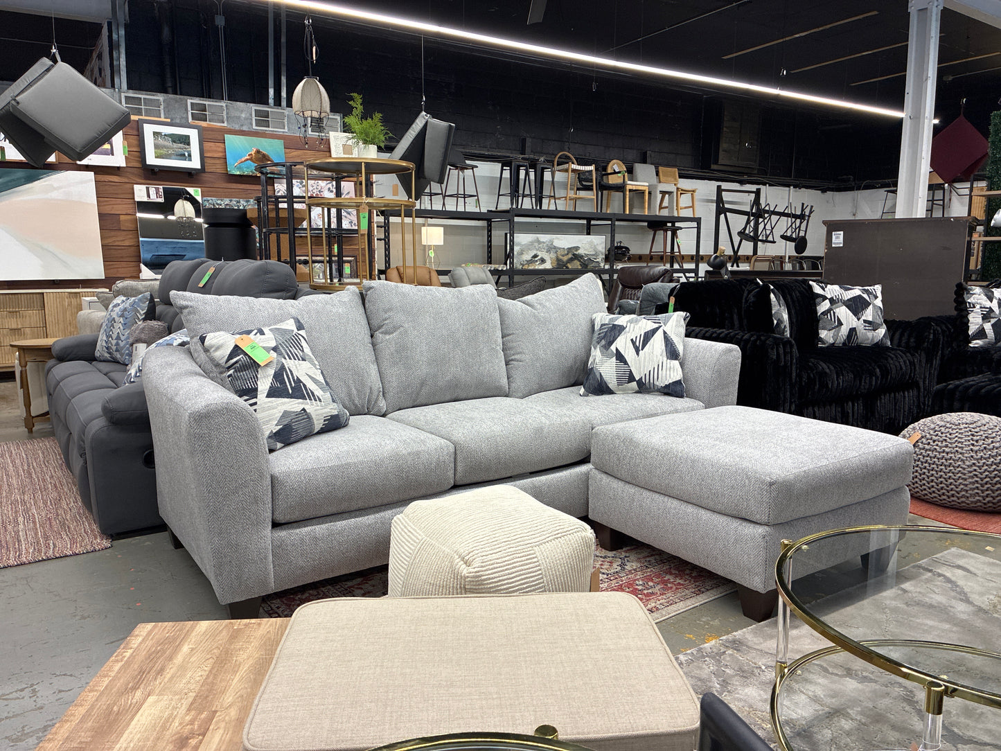 Herringbone Silver Sofa and Ottoman