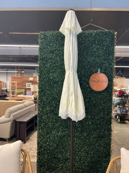 9ft Round Striped Scalloped Fringe Edge Outdoor Patio Market Umbrella Cream - Threshold designed with Studio McGee - Threshold designed w/Studio McGee | Retail Price: $130