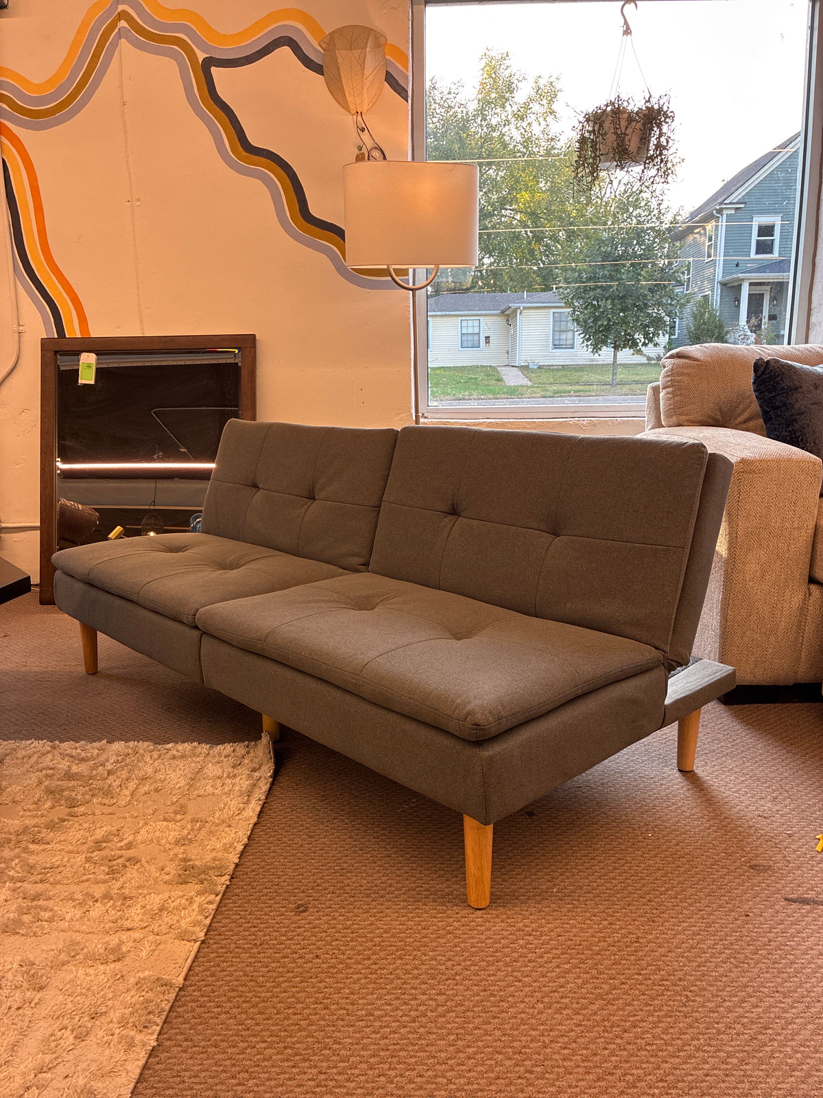 Tufted Futon Sofa Dark Gray