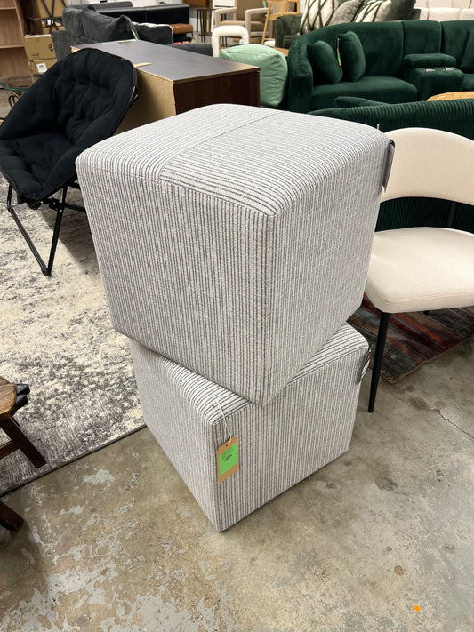Lynwood Square Upholstered Cube Ottoman Tan/Navy Stripe - Threshold designed with Studio McGee | Retail Price: $110