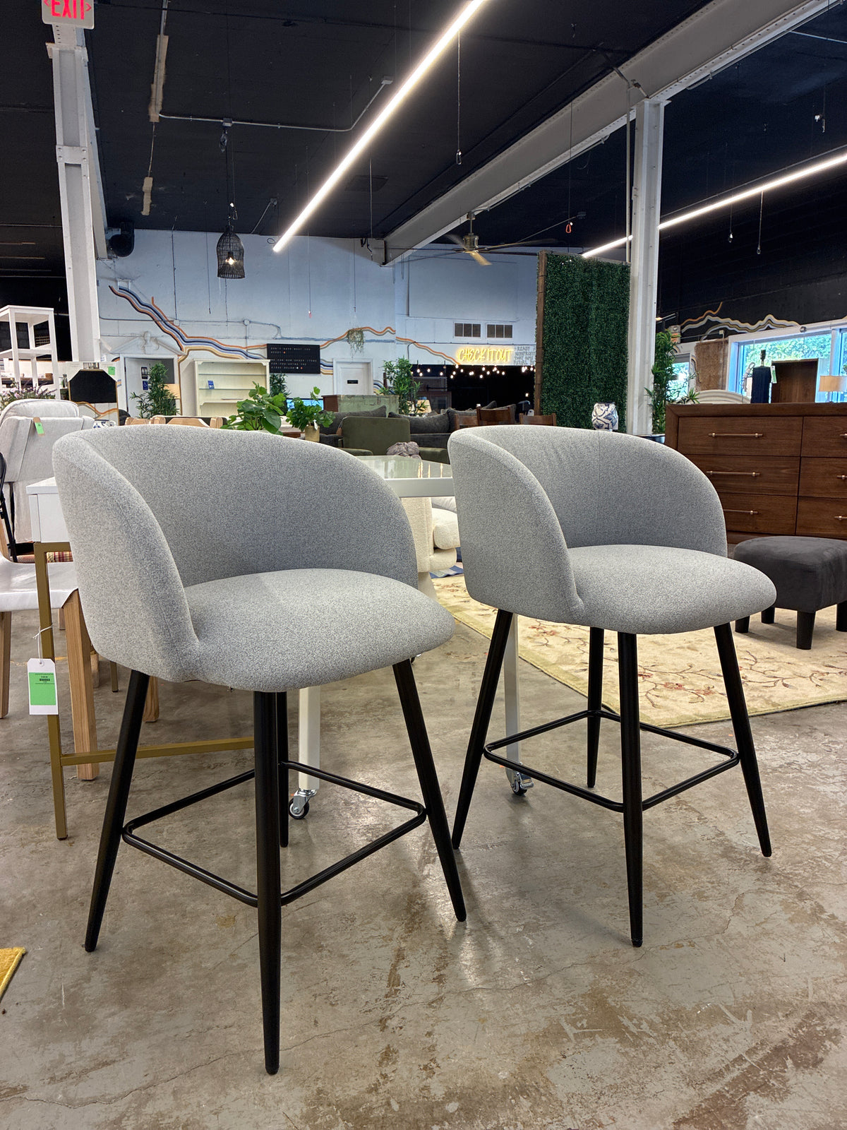 Set of 2 24in Upholstered Barrel Back Counter Stools