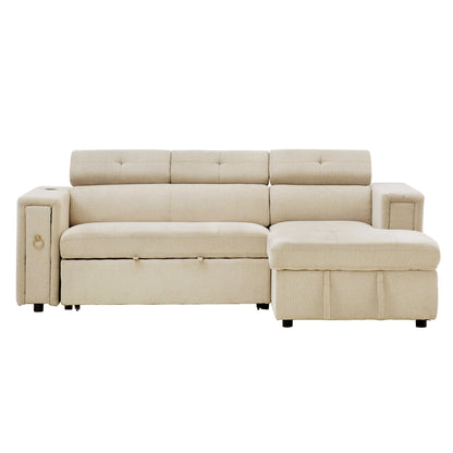 96" Multi-Functional Pull-Out Sofa Bed L-Shape Sectional Sofa with