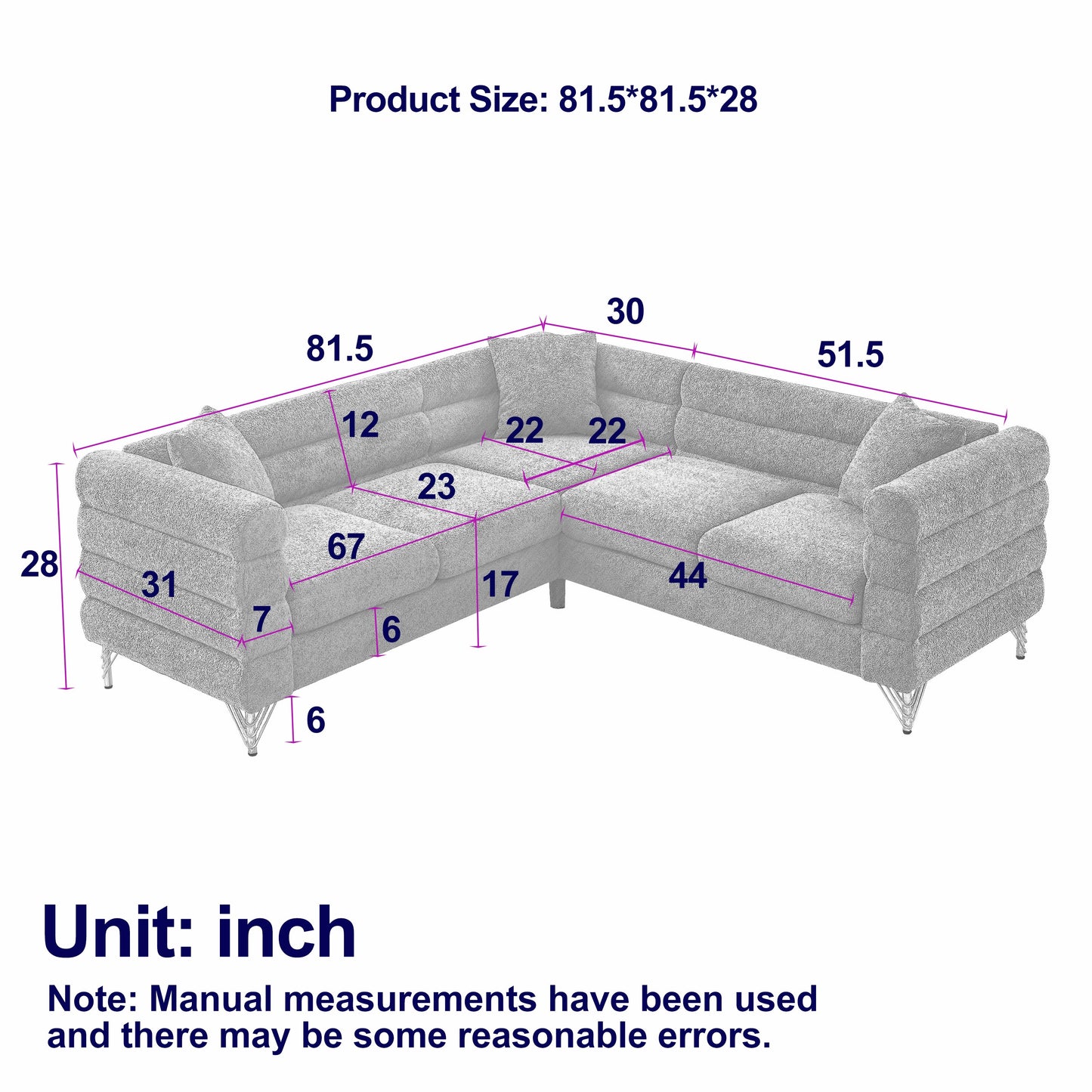 Oversized Corner Sofa, L-Shaped Sectional Couch by Sangria Beech