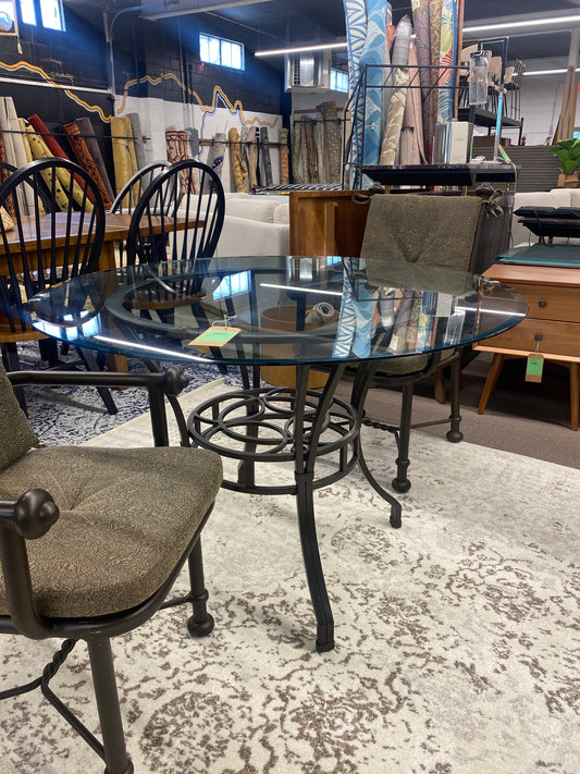 45in Round Glass Top Table with Metal Base *donated
