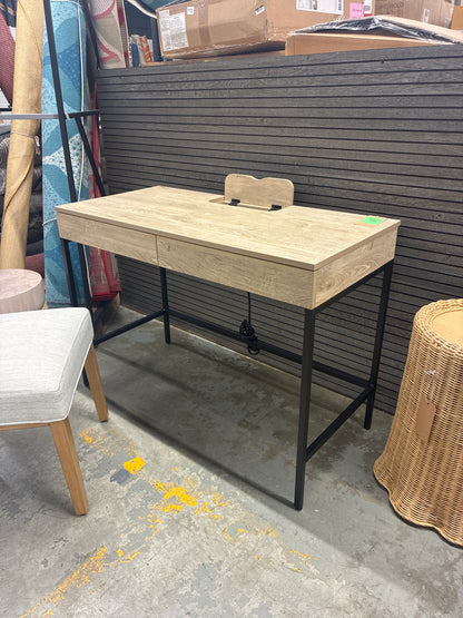 Loring Wood Writing Desk with Drawers and Charging Station Oak - Threshold: Home Office Furniture, Laminate Surface | Retail Price: $130