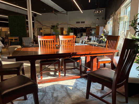 Solid Wood Dining Set with Extendable Table – Rustic Industrial Farmhouse
