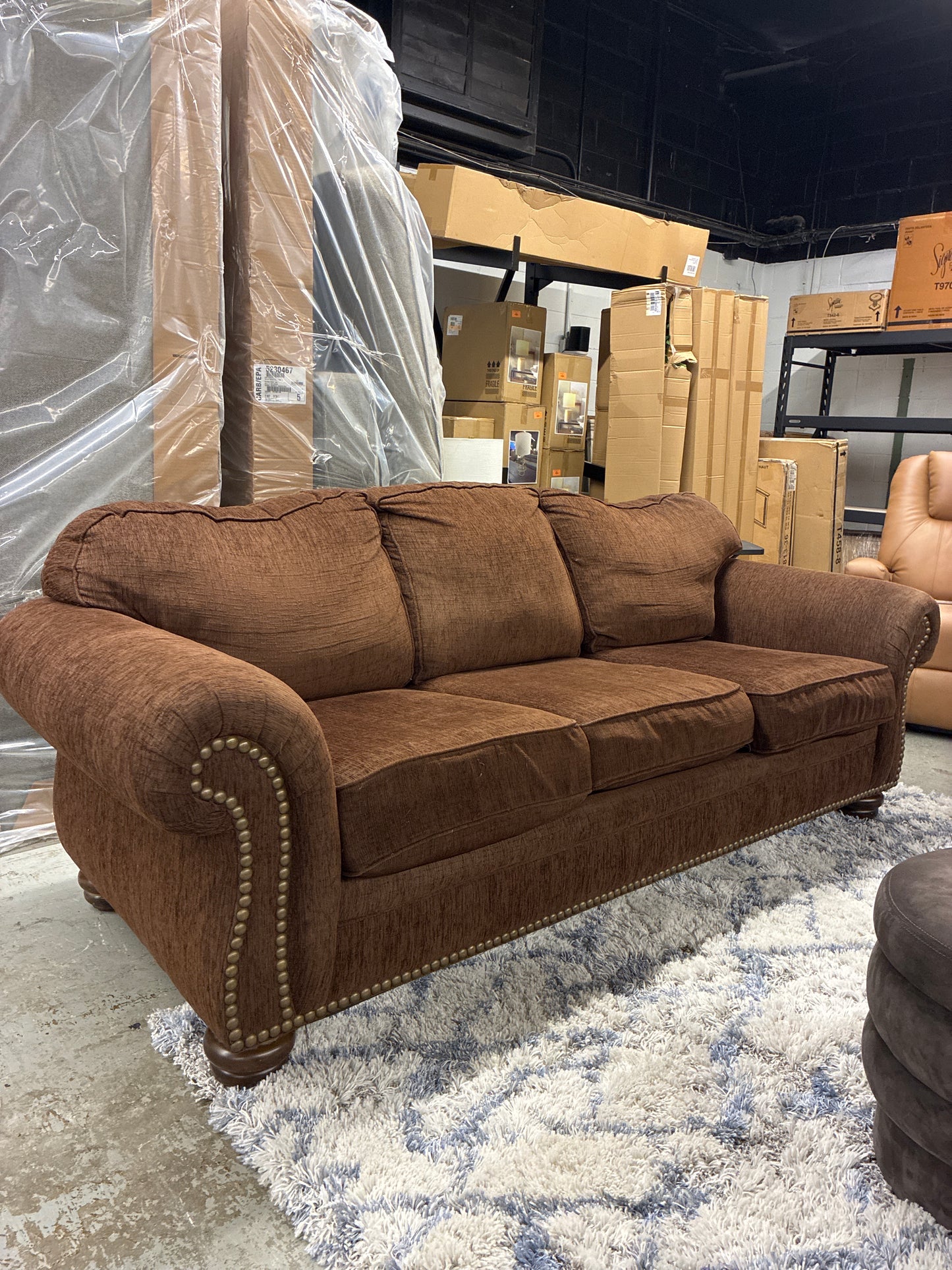 Rolled Arm Upholstered Sofa in Brown *donated