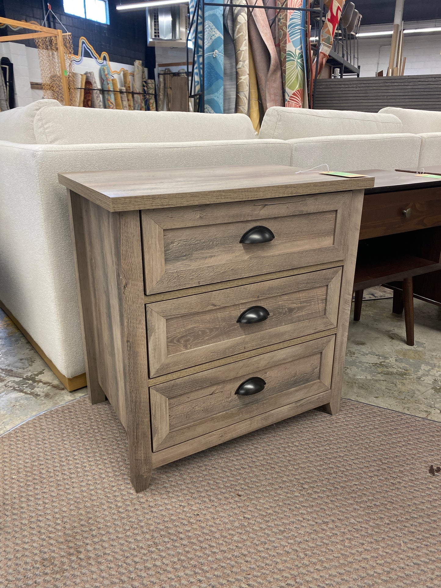 Odette 25" 3 Drawer cup handle Framed Nightstand - Grey Wash | Retail Price: $239