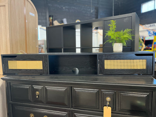 58in Floating TV Stand with Rattan Doors - Black | Retail Price: $102