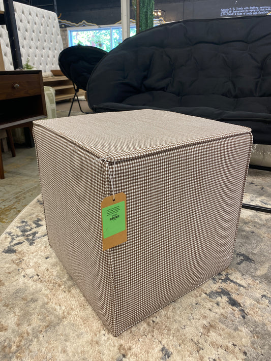 Lynwood Square Upholstered Cube Ottoman Tan Checkered - Threshold designed with Studio McGee | Retail Price: $110