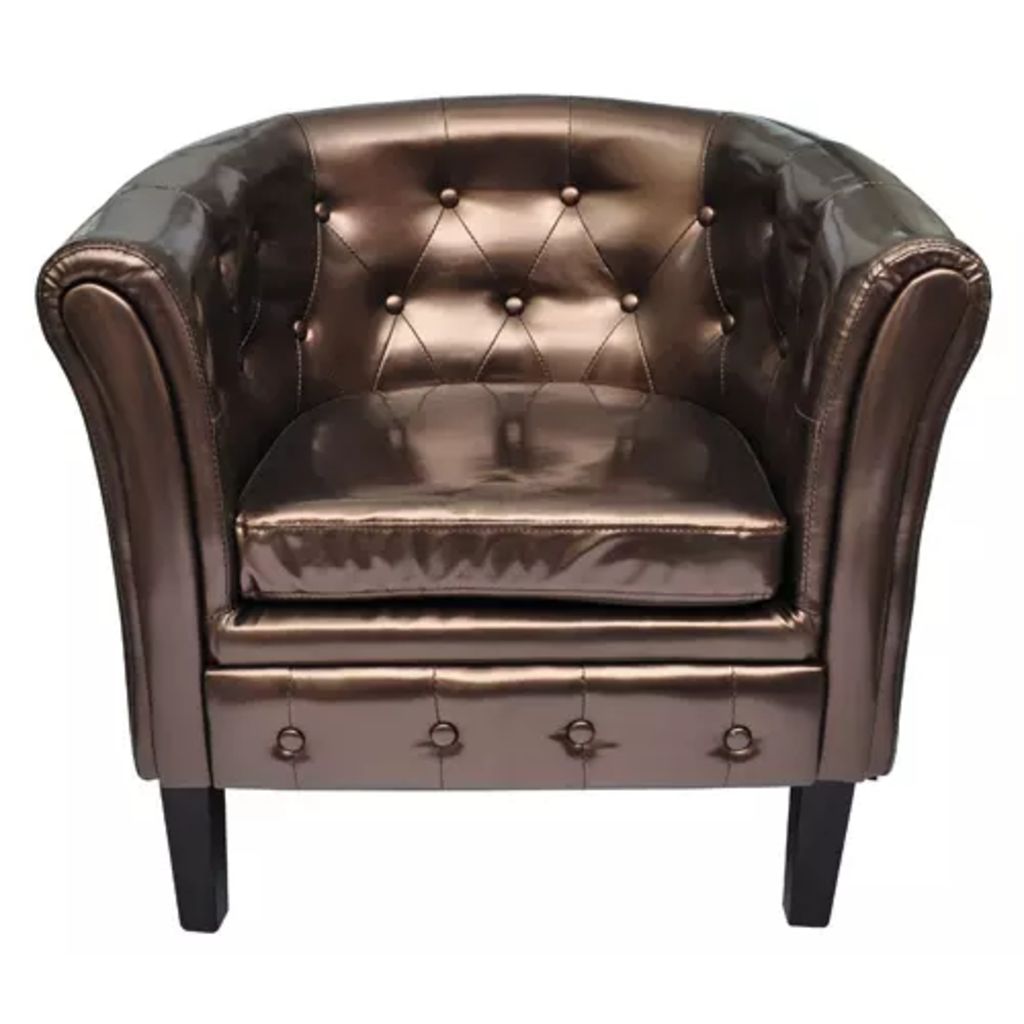 Tub Chair Brown Faux Leather