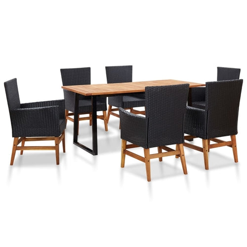 7 Piece Outdoor Dining Set Poly Rattan and Acacia Wood Black