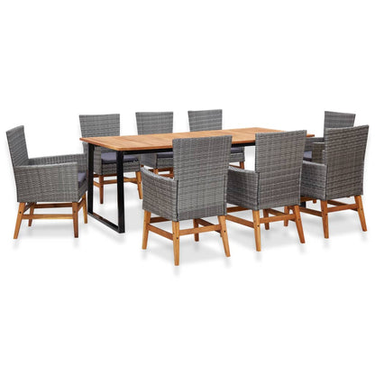 7 Piece Outdoor Dining Set Poly Rattan and Acacia Wood Black