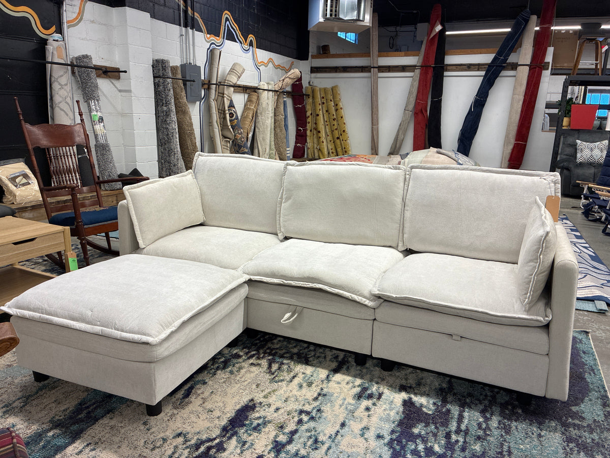 118in x 55in L Shaped Cloud Sofa with Double Seat Cushions, Pull Out Bed