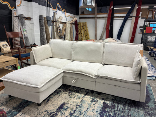 118in x 55in L Shaped Cloud Sofa with Double Seat Cushions, Pull Out Bed