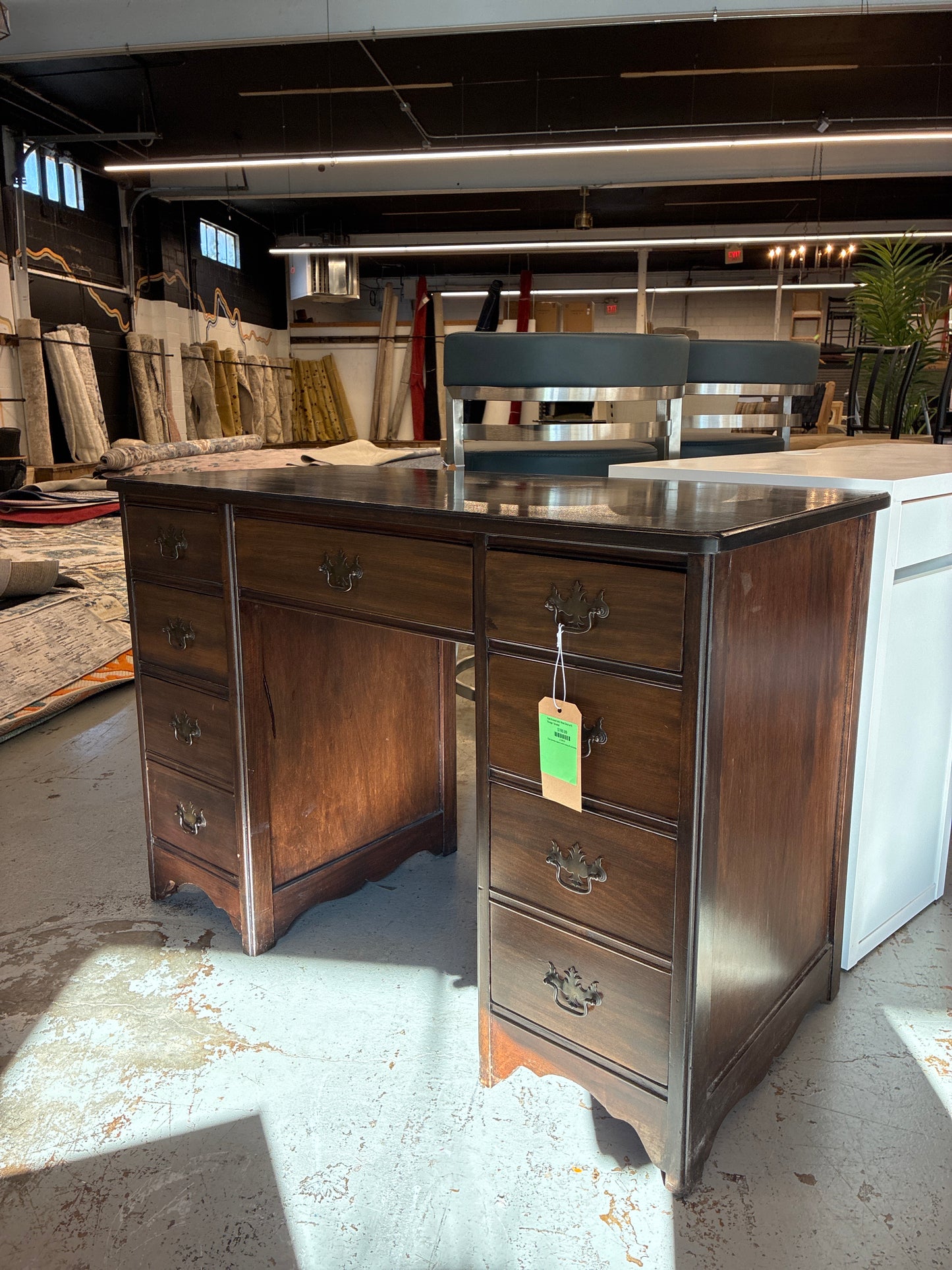 Dark Stained Solid Wood Desk with Storage *donated