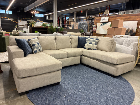 Herringbone Oatmeal Sectional with Double Chaise