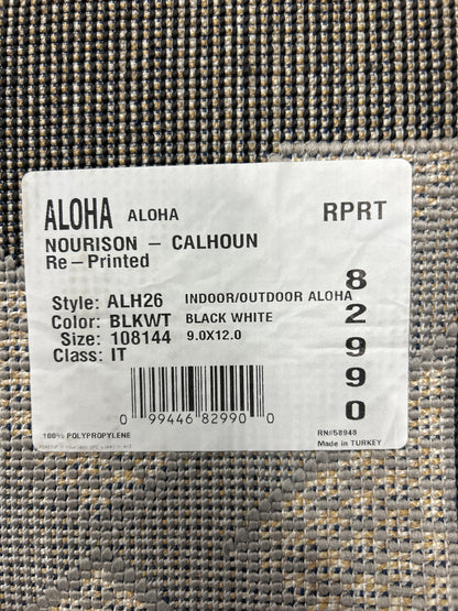 9 x 12 indoor/outdoor area rug by Nourison - Aloha (black & white & gray)