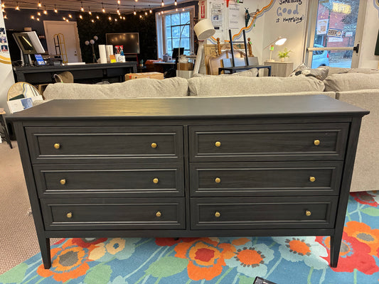 Sondra 6 Drawer Dresser in Distressed Black / Gold | Retail Price: $640