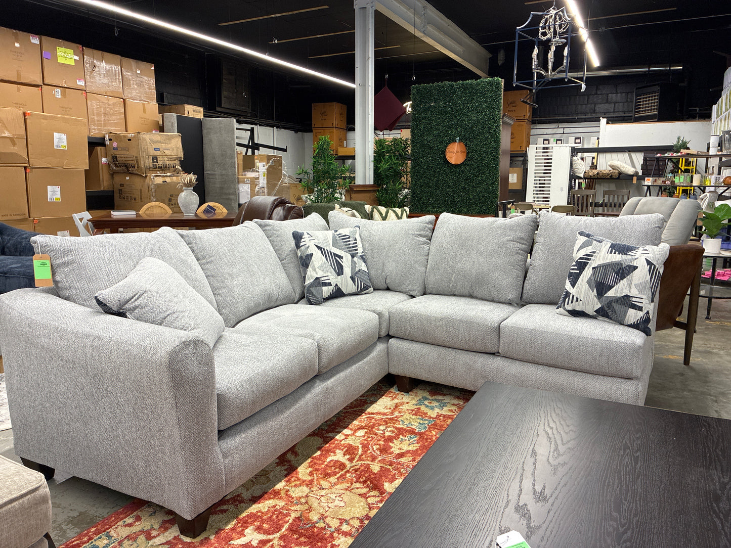 Herringbone L Shaped Sectional in Silver
