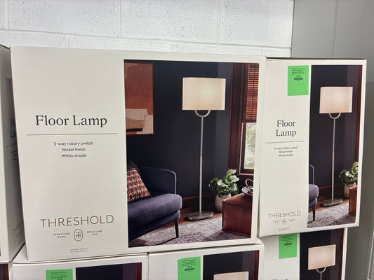 Modern Ring Floor Lamp Brushed Nickel Finish - Threshold: ETL Listed, Cotton/Polyester Shade, Metal Body | Retail Price: $115