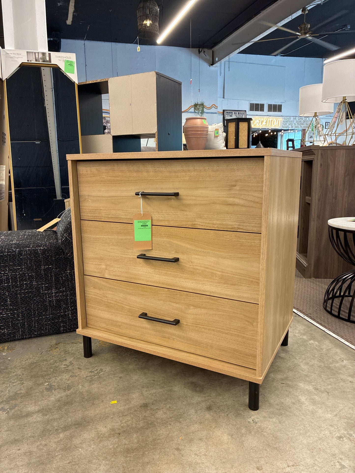 Cove Mixed Material Wood And Metal 3 Drawer Dresser in Natural Wood